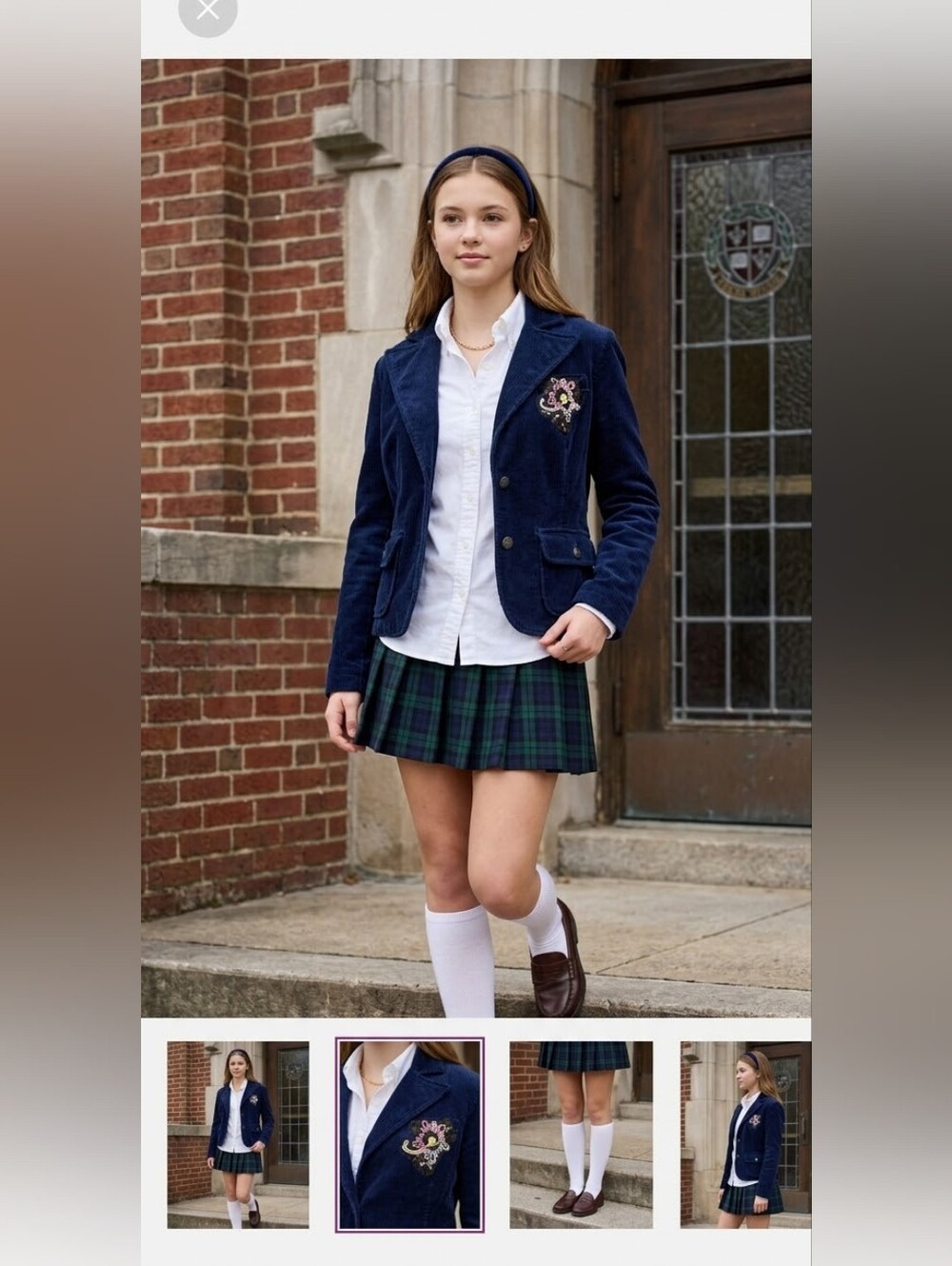 Rare Silvian Heach Preppy Micro Velvet Navy Blue Club Blazer S